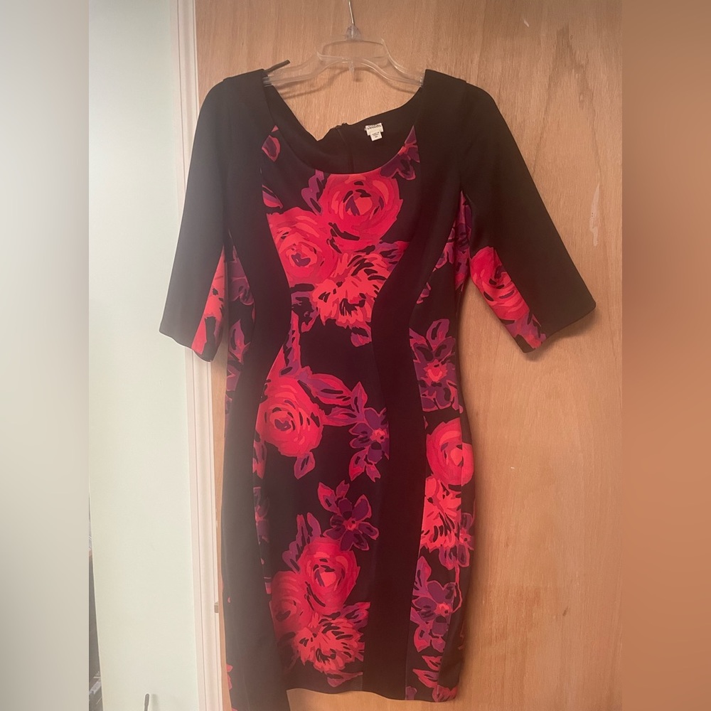 Size 12 black stretch dress with orange floral design